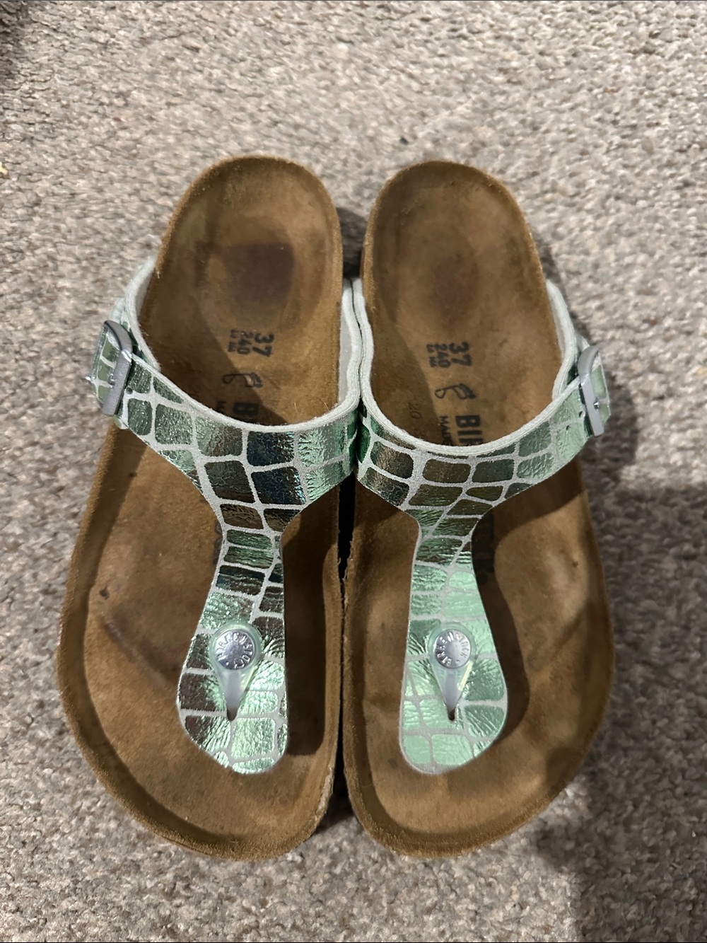 Birkenstock Metallic Mint Croc Gizeh Thong Sandals
